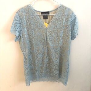 Women Blouse Pastel Blue Lace X-Large Dainty indie Feminine Romantic Pastel work